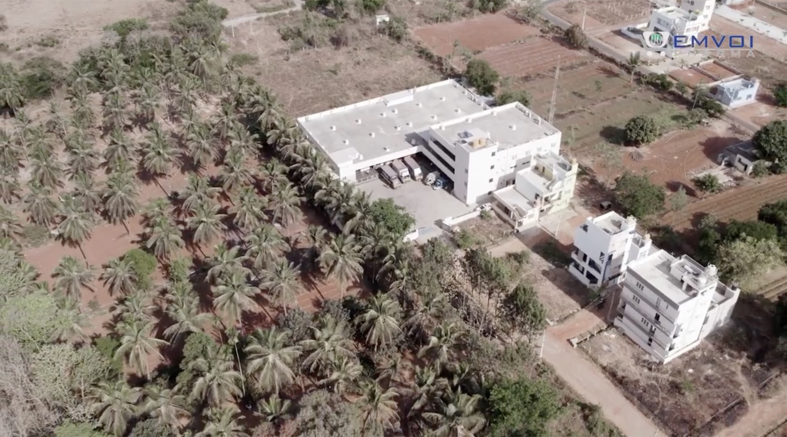 Aerial view of the Emvoi Pharma warehouse campus